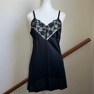 Vintage Black Lace Babydoll Tank Camisole Whimsigoth Slip Top Lingerie Fairycore